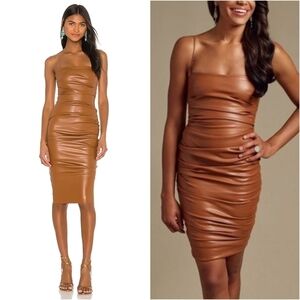 NWT Nookie x Posse Faux Leather Brown Midi Dress Size Small